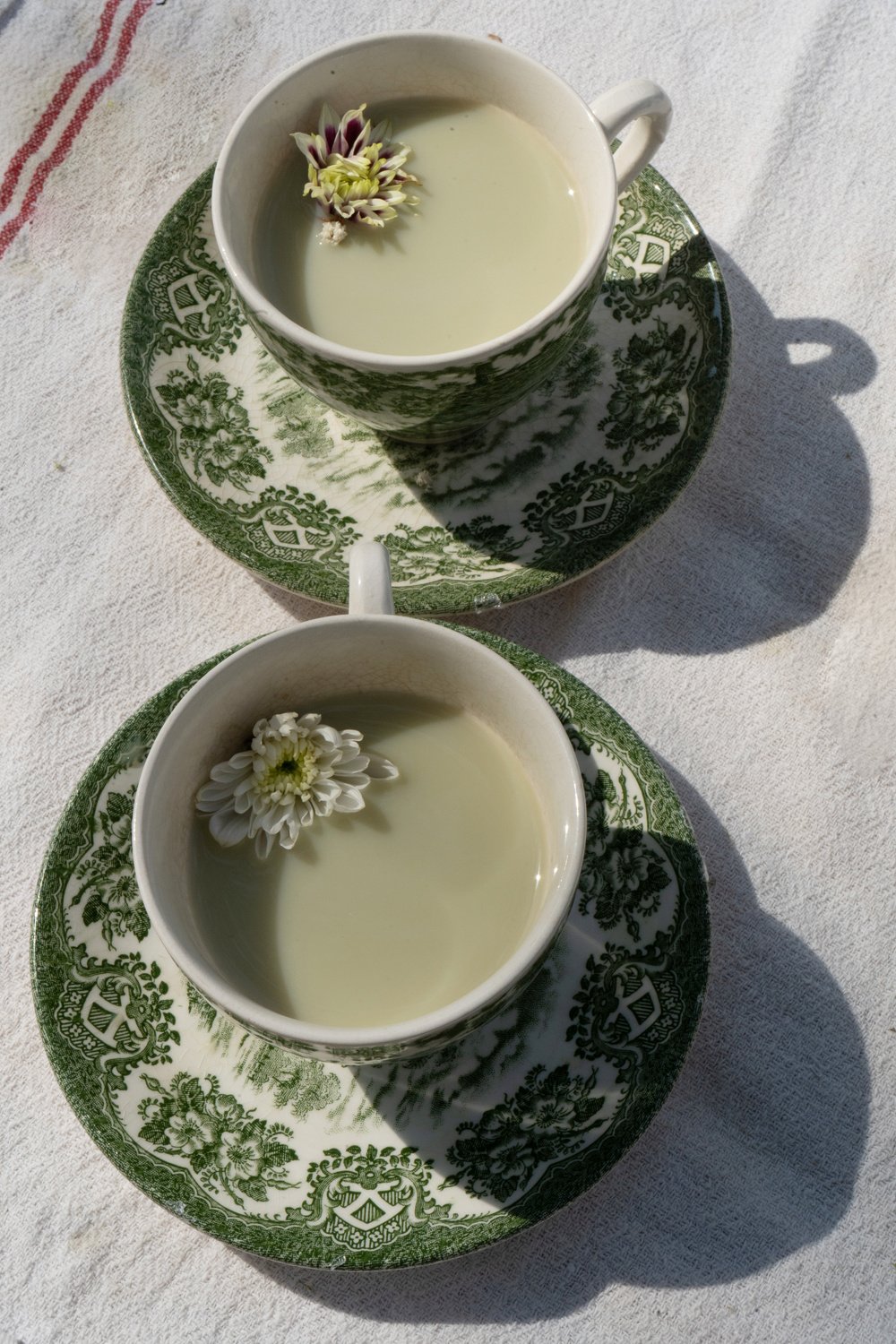 Two Cups of Matcha Latte Flatlay